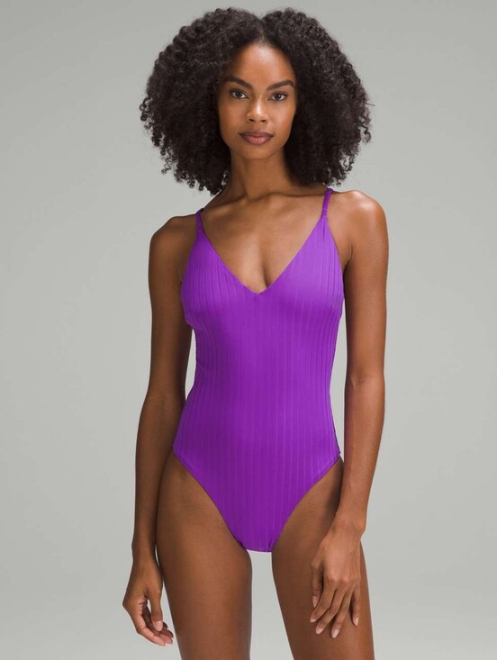 lululemon athletica Other - Lululemon Atomic Purple V-Neck Ribbed One-Piece Swimsuit No Size Dot